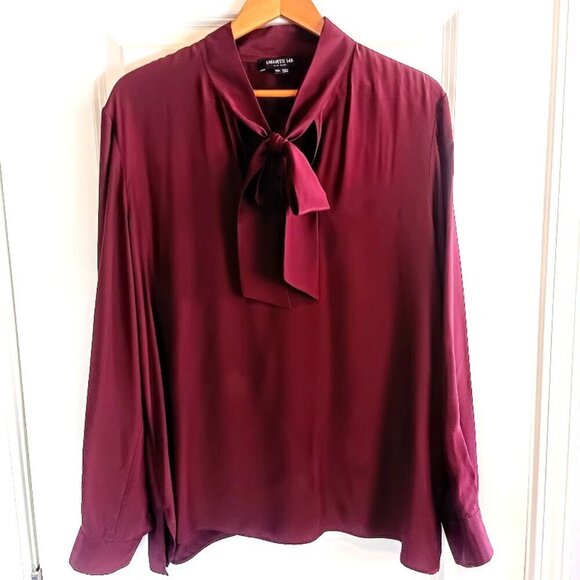 Lafayette 148 New York Burgundy Red Silk Tie Front Blouse - Picture 1 of 7